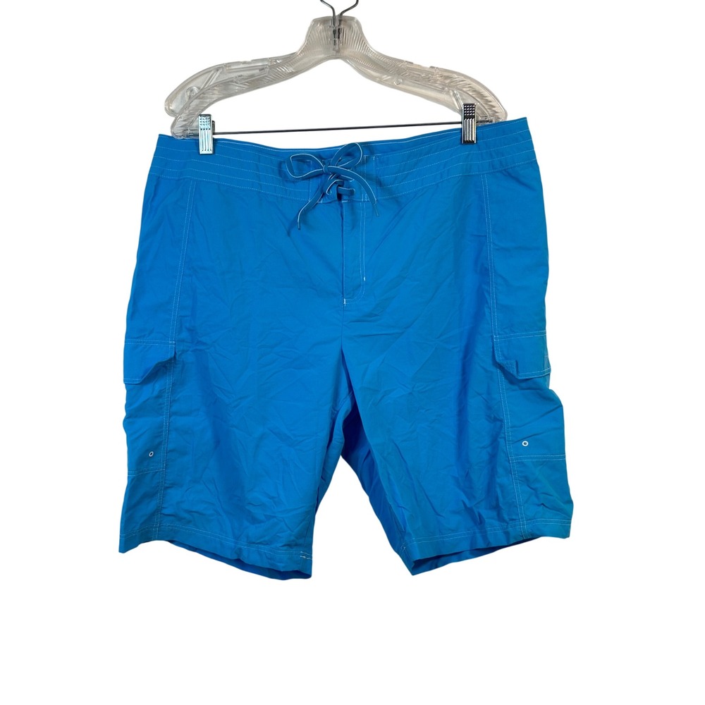 Lands' End Womens Blue Cargo Board Shorts Swim Trunks Size 16 Nylon Lace Up